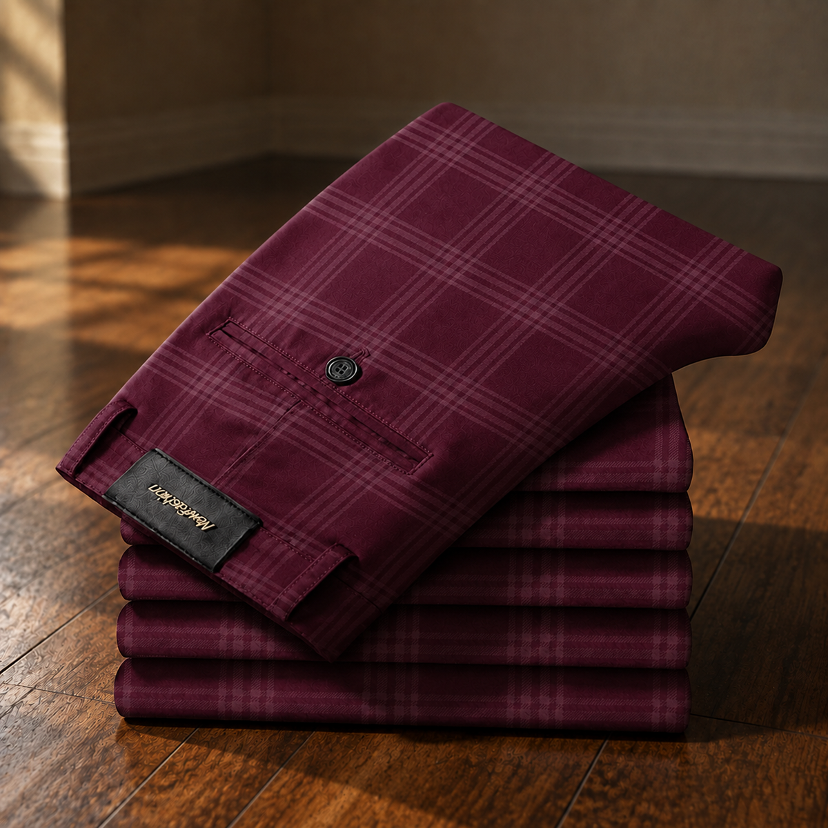 Bastien, pantalon stretch à carreaux bordeaux - vue 3