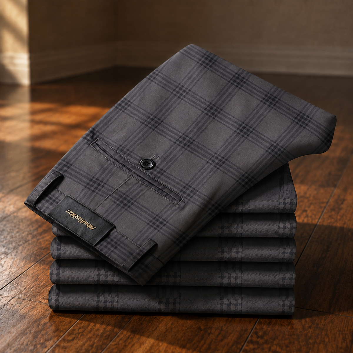 Bastien, pantalon stretch à carreaux gris foncé - vue 1