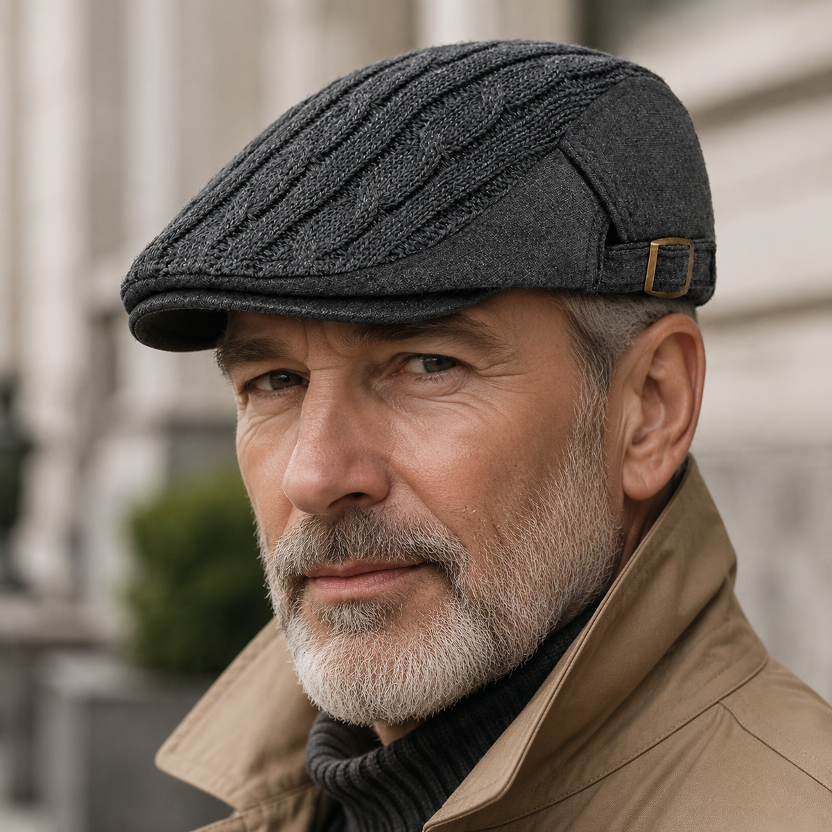 Bernard, casquette en maille torsadée portée