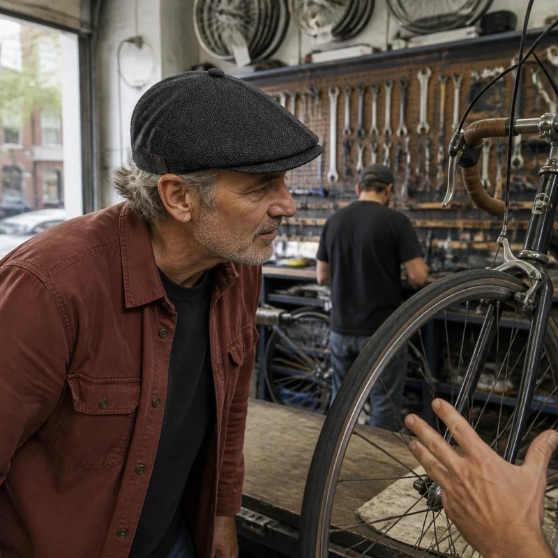 Homme portant la casquette gavroche Marius noire
