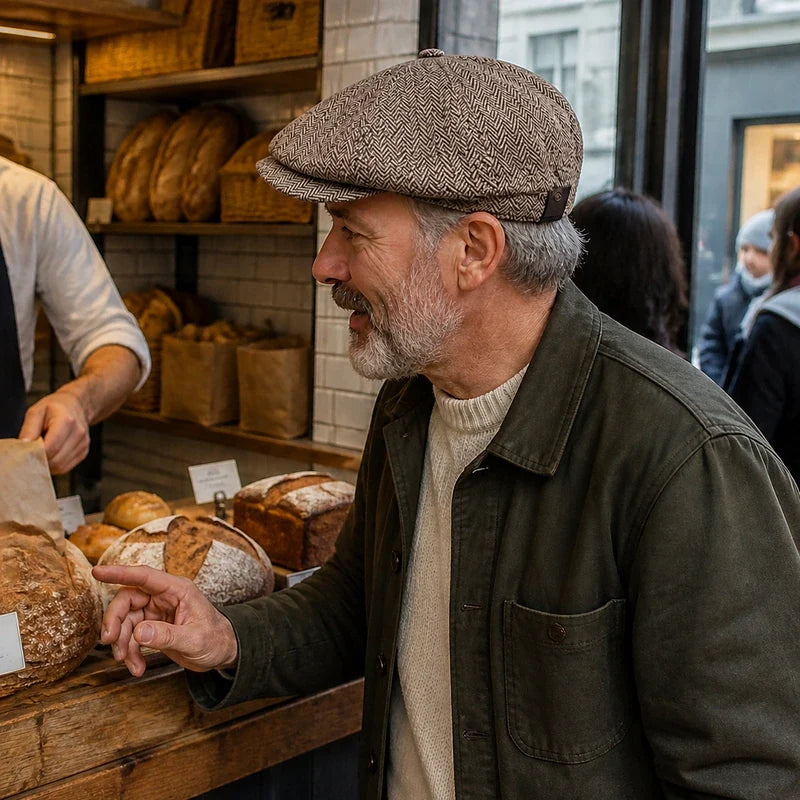 Homme portant la casquette gavroche Marius marron