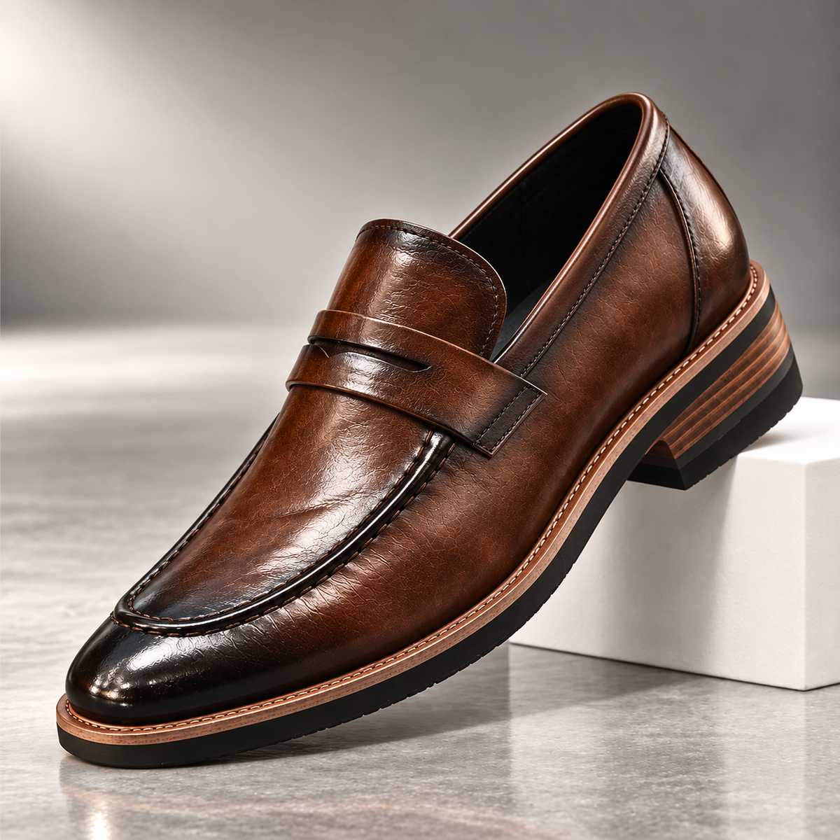Philippe, mocassin marron de profil