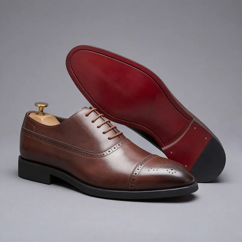 Édouard, richelieus en cuir marron semelle rouge homme - vue 1
