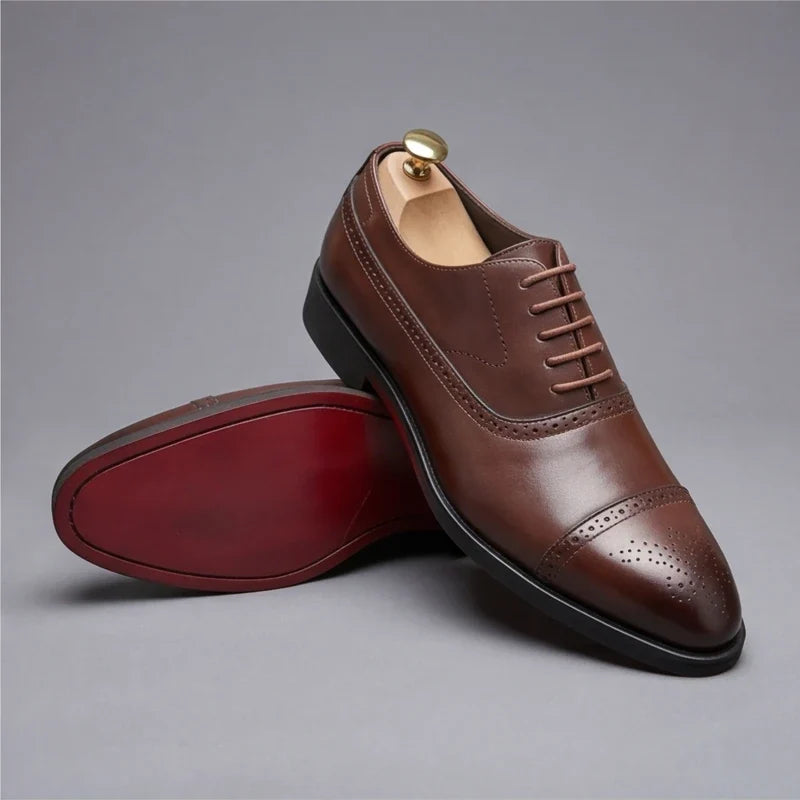 Édouard, richelieus en cuir marron semelle rouge homme - vue 3