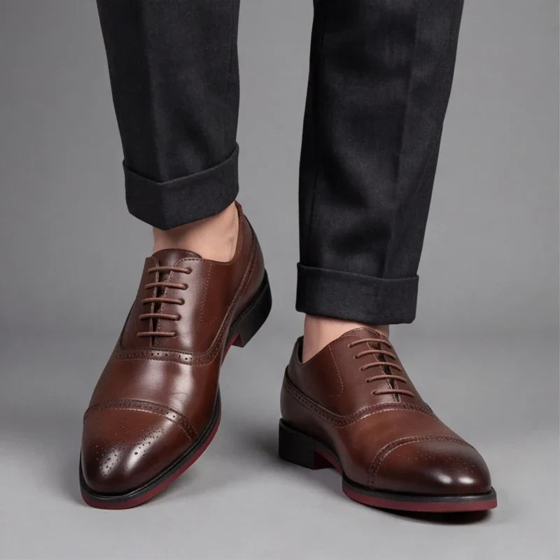 Édouard, richelieus en cuir marron semelle rouge homme - vue 4