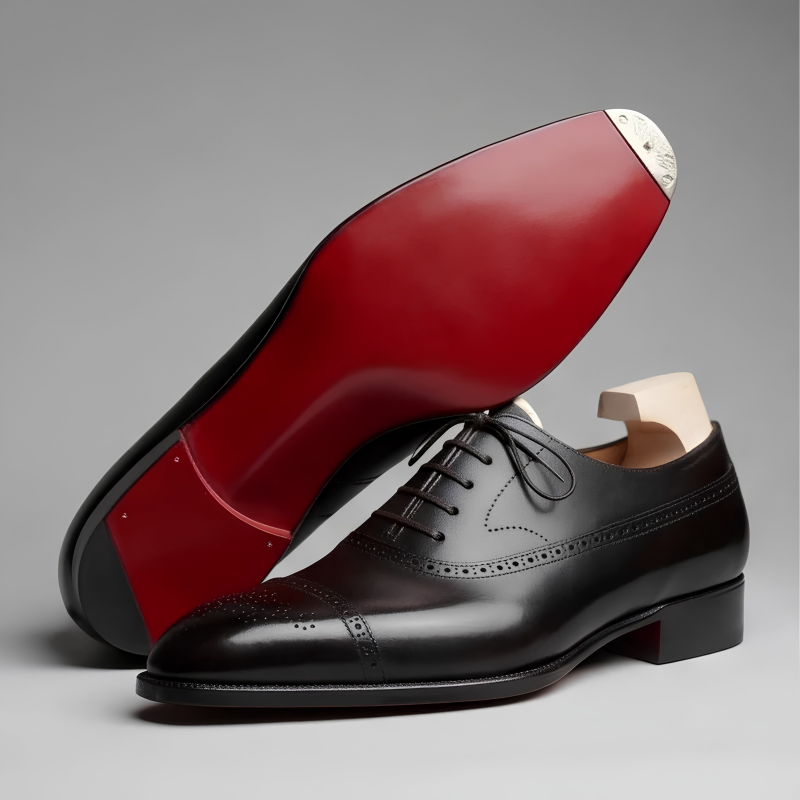 Édouard, richelieus en cuir noir semelle rouge homme - vue 1