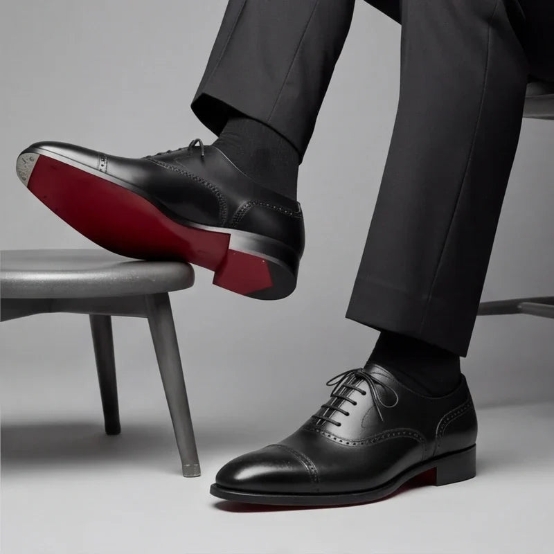 Édouard, richelieus en cuir noir semelle rouge homme - vue 3