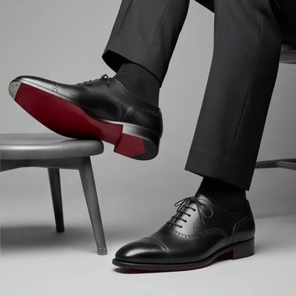 Édouard, richelieus en cuir noir semelle rouge homme - vue 3