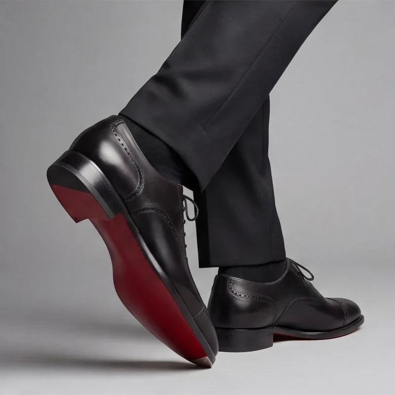Édouard, richelieus en cuir noir semelle rouge homme - vue 4