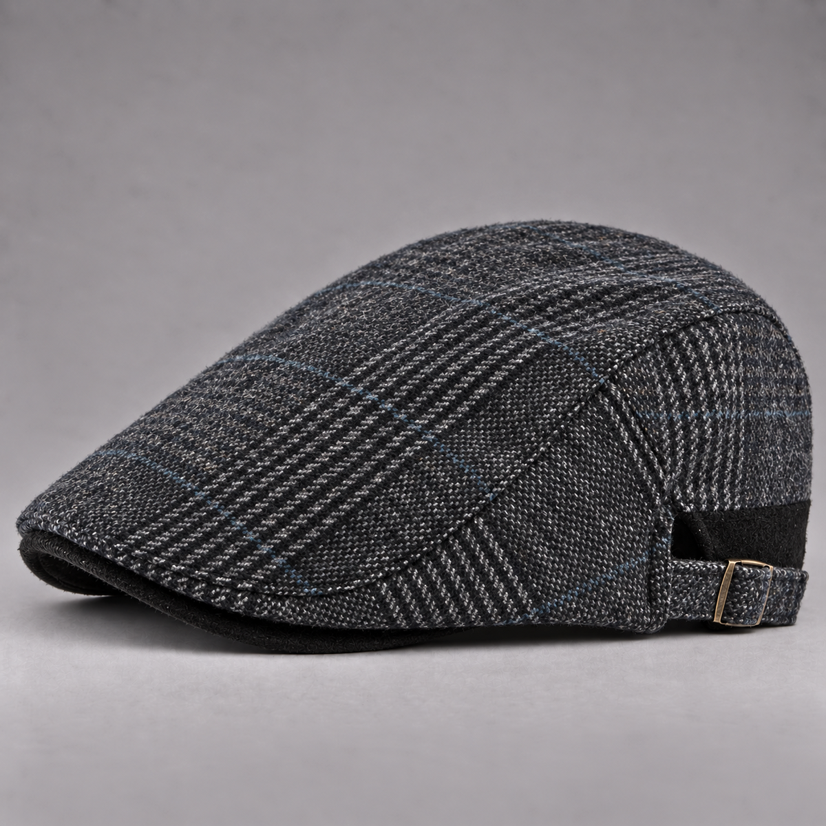 Émile, casquette plate en laine à carreaux anthracite