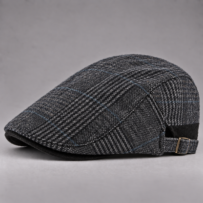 Émile, casquette plate en laine à carreaux anthracite