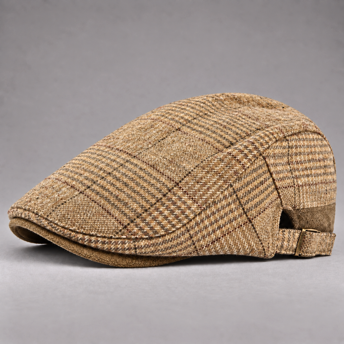 Émile, casquette plate en laine à carreaux camel