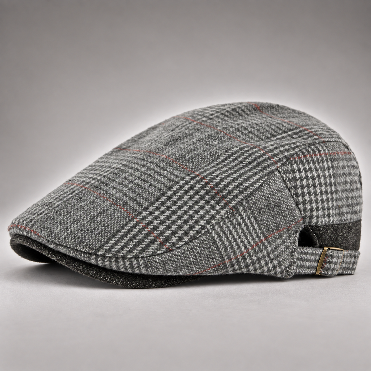 Émile, casquette plate en laine à carreaux gris