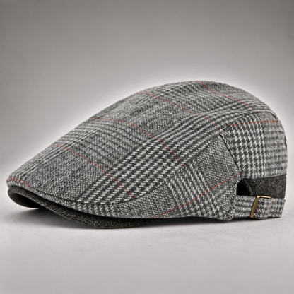 Émile, casquette plate en laine à carreaux gris