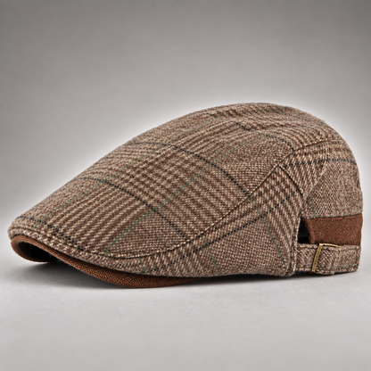 Émile, casquette plate en laine à carreaux marron