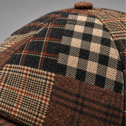 Casquette gavroche patchwork marron, détail