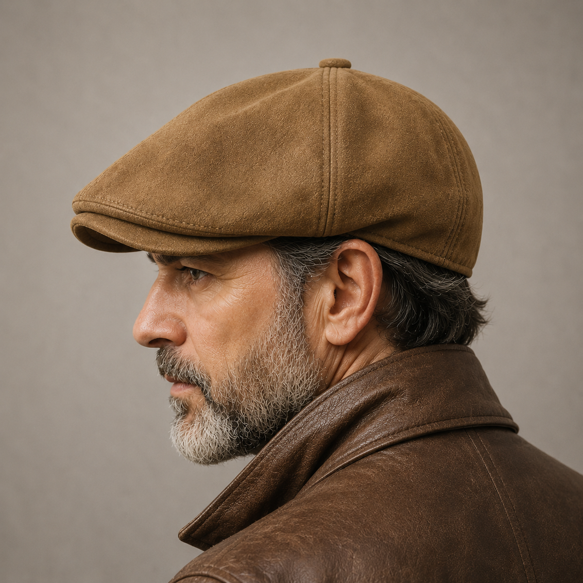Félix, casquette gavroche en daim portée