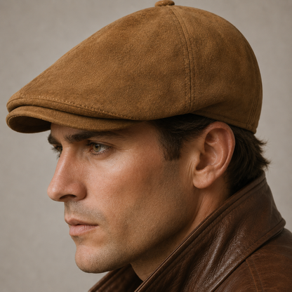 Félix, casquette gavroche en daim portée de profil