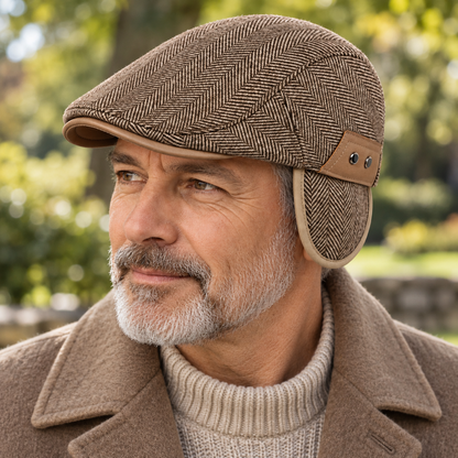Fernand, casquette à chevrons portée avec cache-oreilles