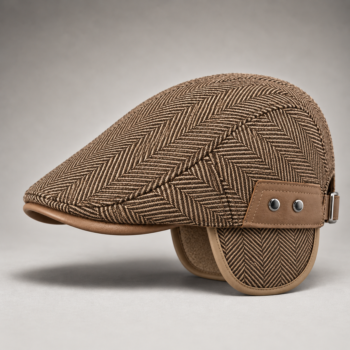 Fernand, casquette à chevrons avec cache-oreilles beige