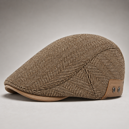 Fernand, casquette à chevrons beige, cache-oreilles repliés