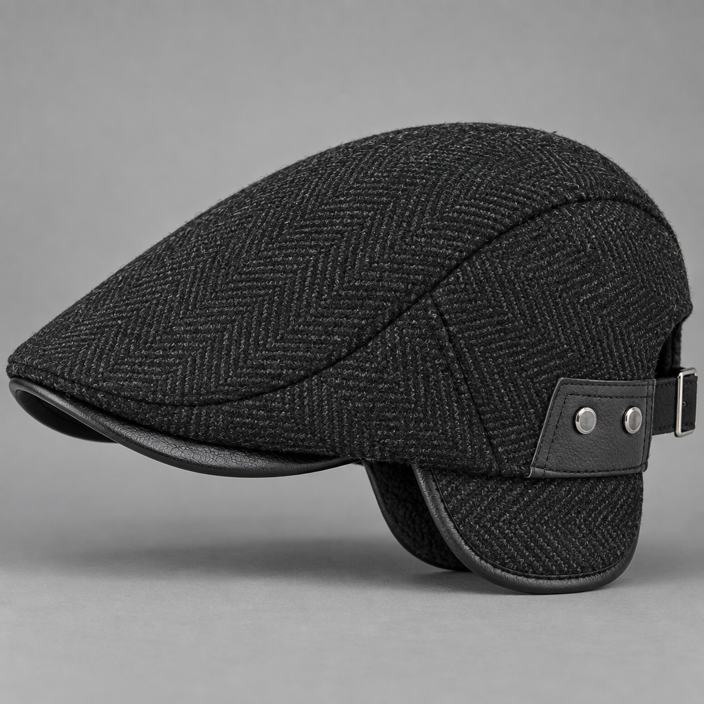 Fernand, casquette à chevrons avec cache-oreilles noire