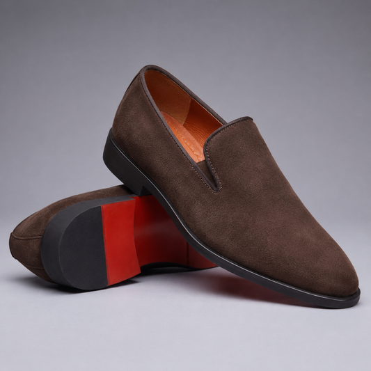 Gaspard, mocassins en daim marron semelle rouge homme - vue 1