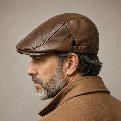 Gaston, casquette en cuir portée