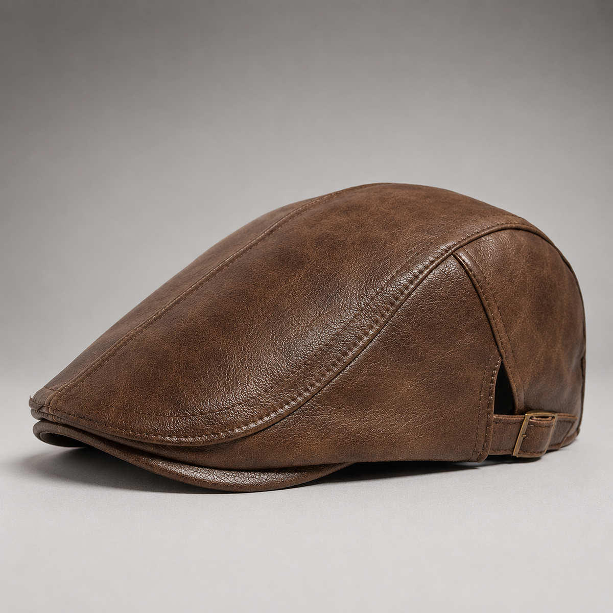 Gaston, casquette plate en cuir cognac