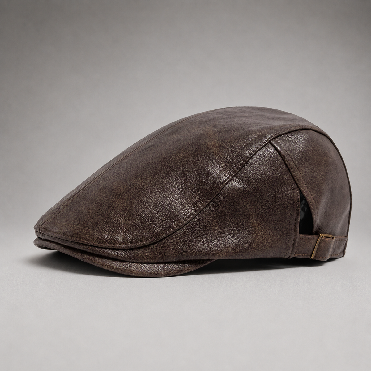 Gaston, casquette plate en cuir marron foncé