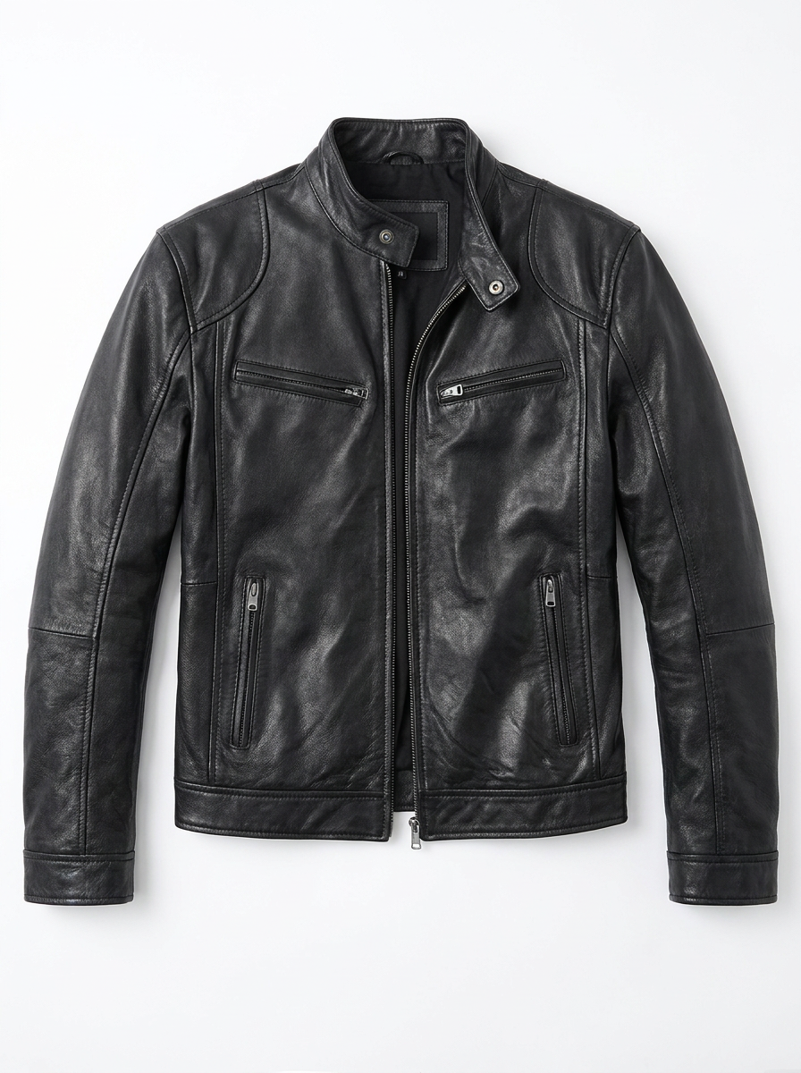 Blouson col officier Marcel noir, vue de face