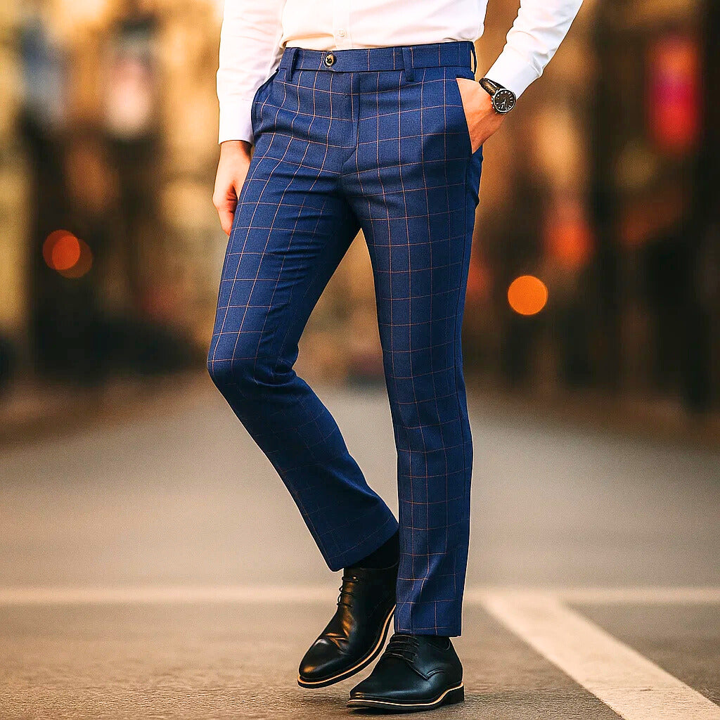 Hugo, pantalon habillé à carreaux bleu marine - vue 2
