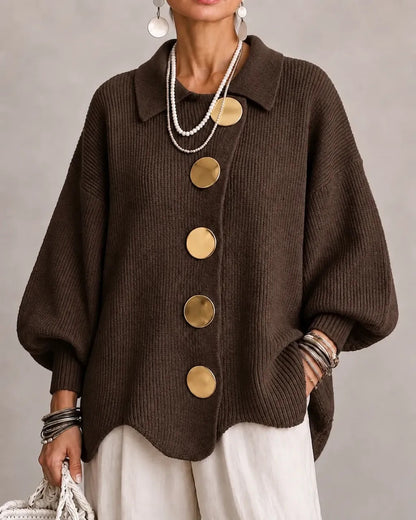 Gilet oversize à boutons dorés – Chocolat