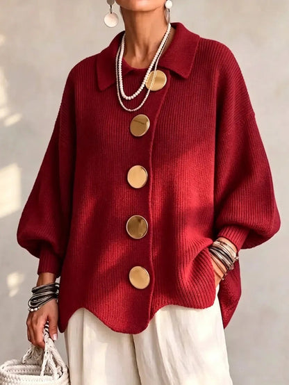Gilet oversize à boutons dorés – Rouge