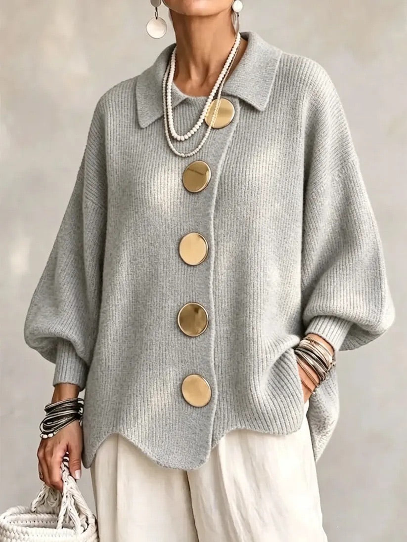 Gilet oversize à boutons dorés – Gris perle