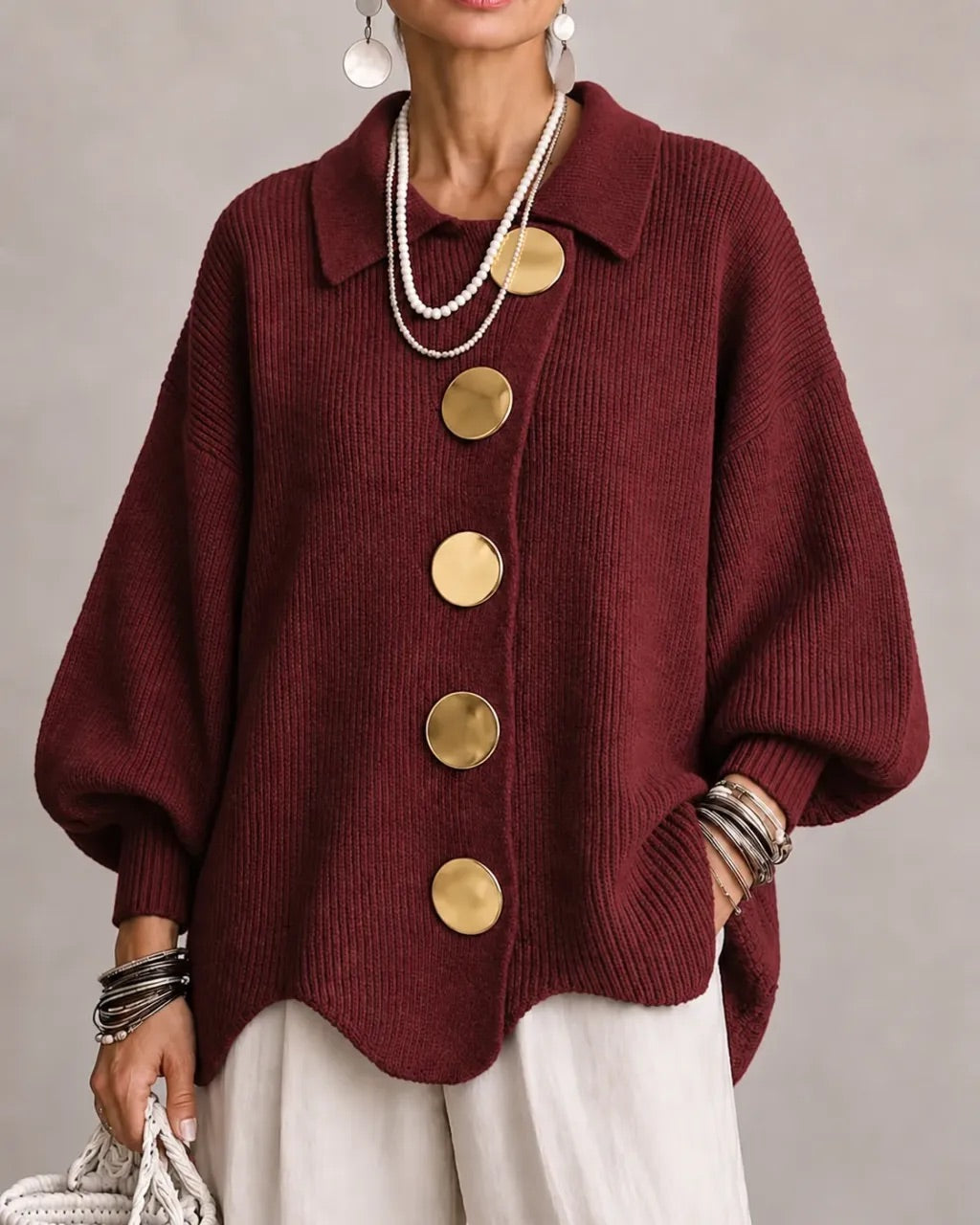 Gilet oversize à boutons dorés