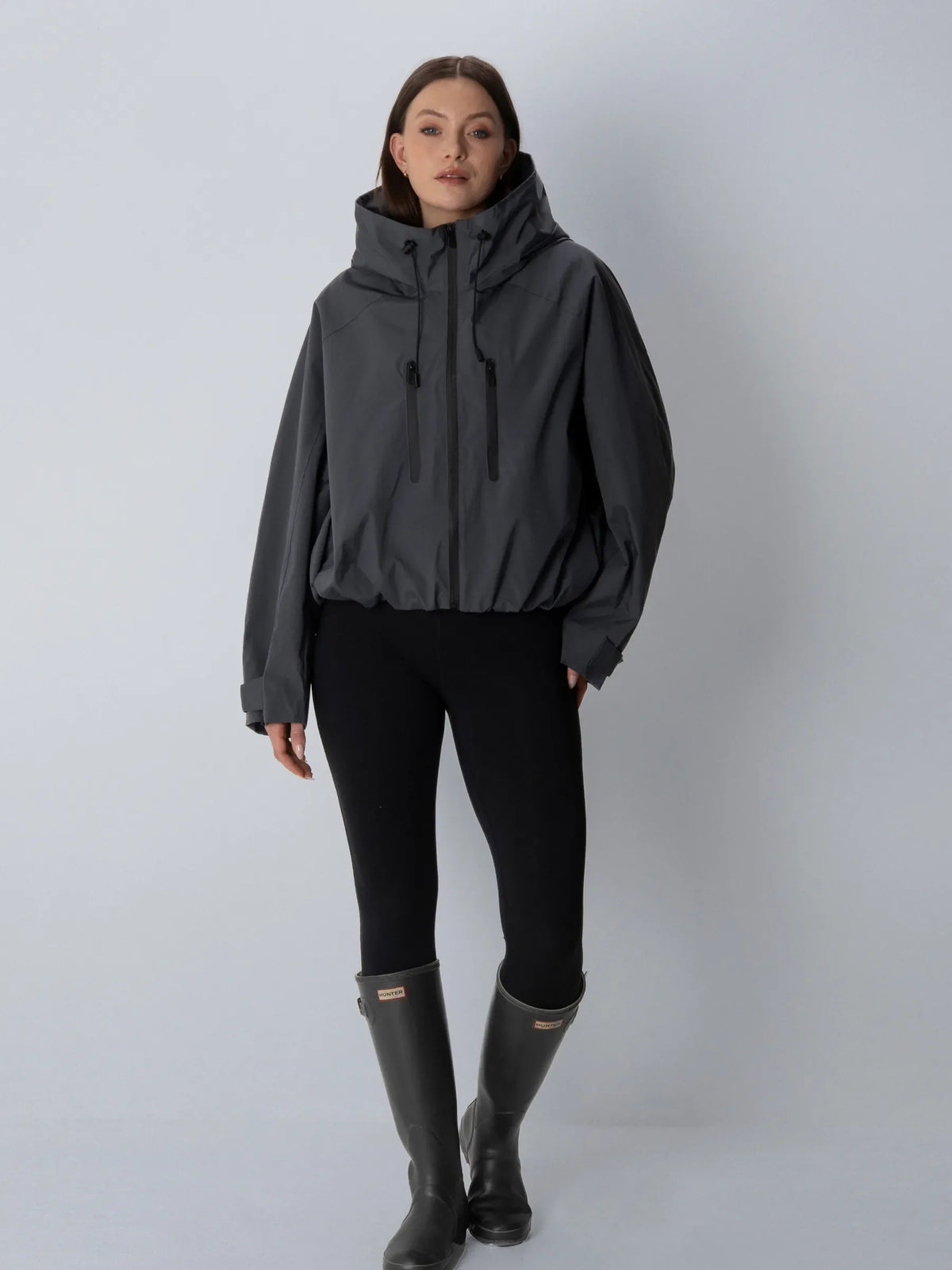 Veste de pluie courte oversize Lou gris anthracite