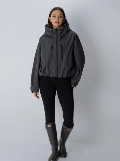 Veste de pluie courte oversize Lou gris anthracite