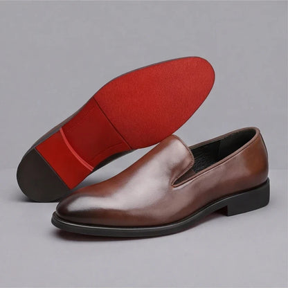 Lucien, mocassins en cuir marron semelle rouge homme - vue 4