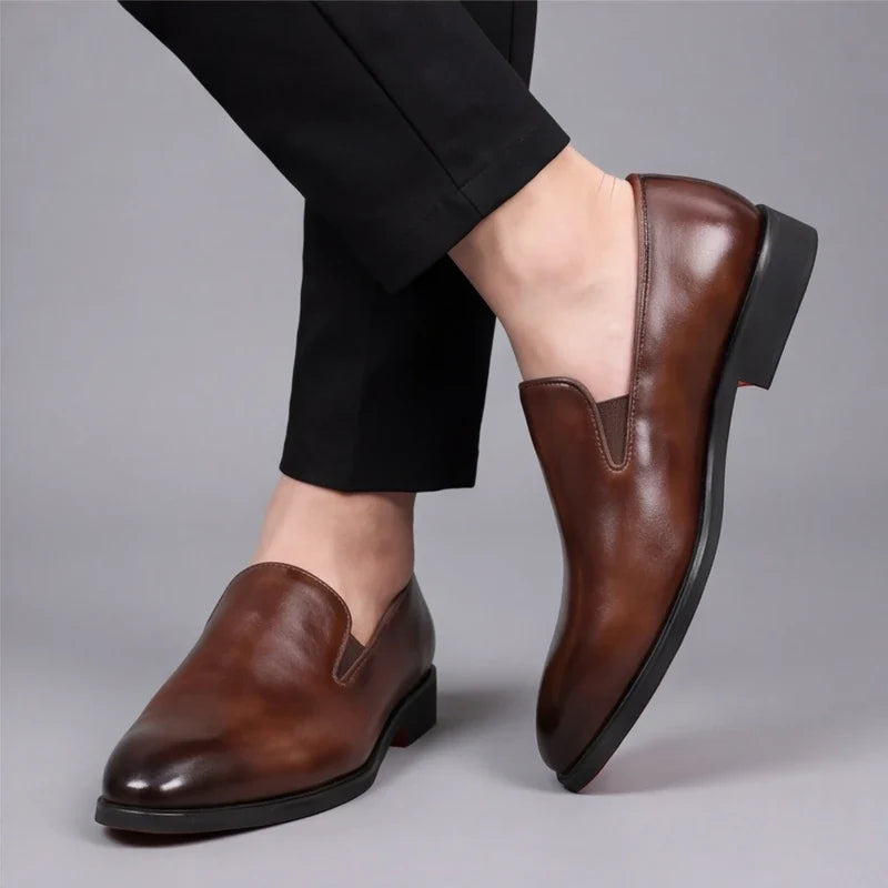 Lucien, mocassins en cuir marron semelle rouge homme - vue 5