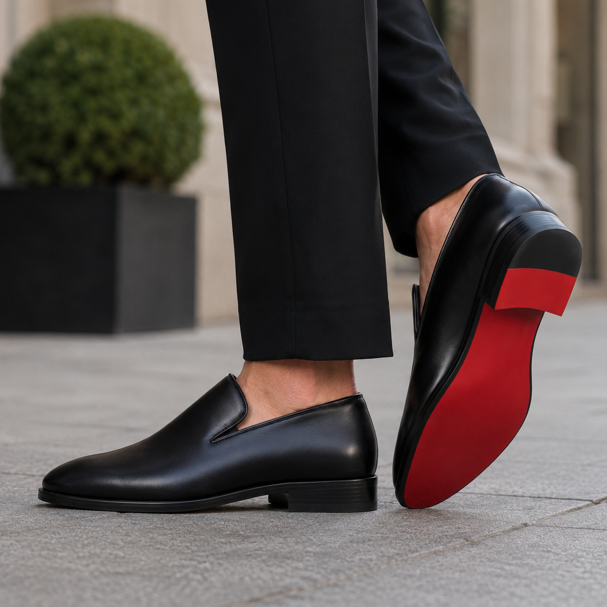 Lucien, mocassins en cuir noir semelle rouge homme - vue 2