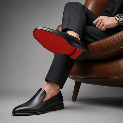 Lucien, mocassins en cuir noir semelle rouge homme - vue 4