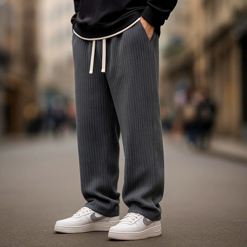 Martin, pantalon jogger en velours côtelé gris - vue 1