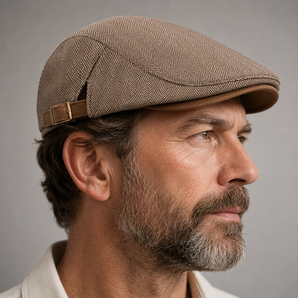 Maurice, casquette à chevrons portée