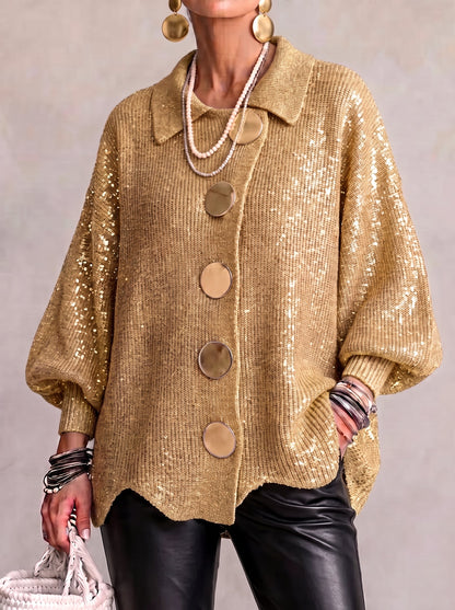Gilet oversize à boutons dorés – Doré pailleté