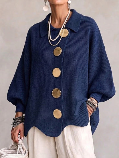 Gilet oversize à boutons dorés – Bleu marine