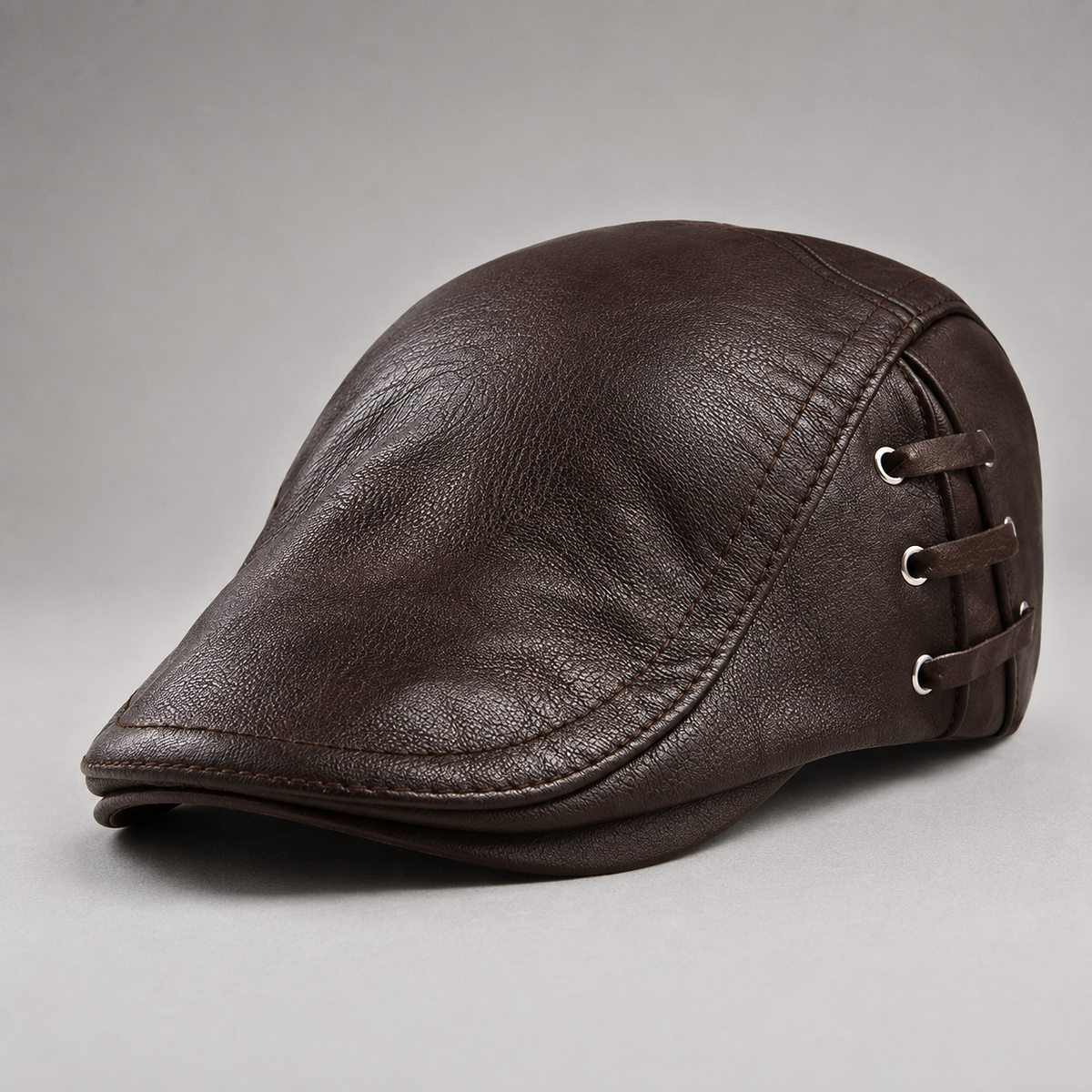 Raymond, casquette plate en cuir chocolat