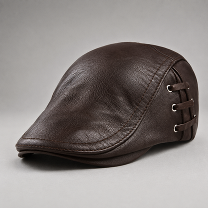 Raymond, casquette plate en cuir chocolat