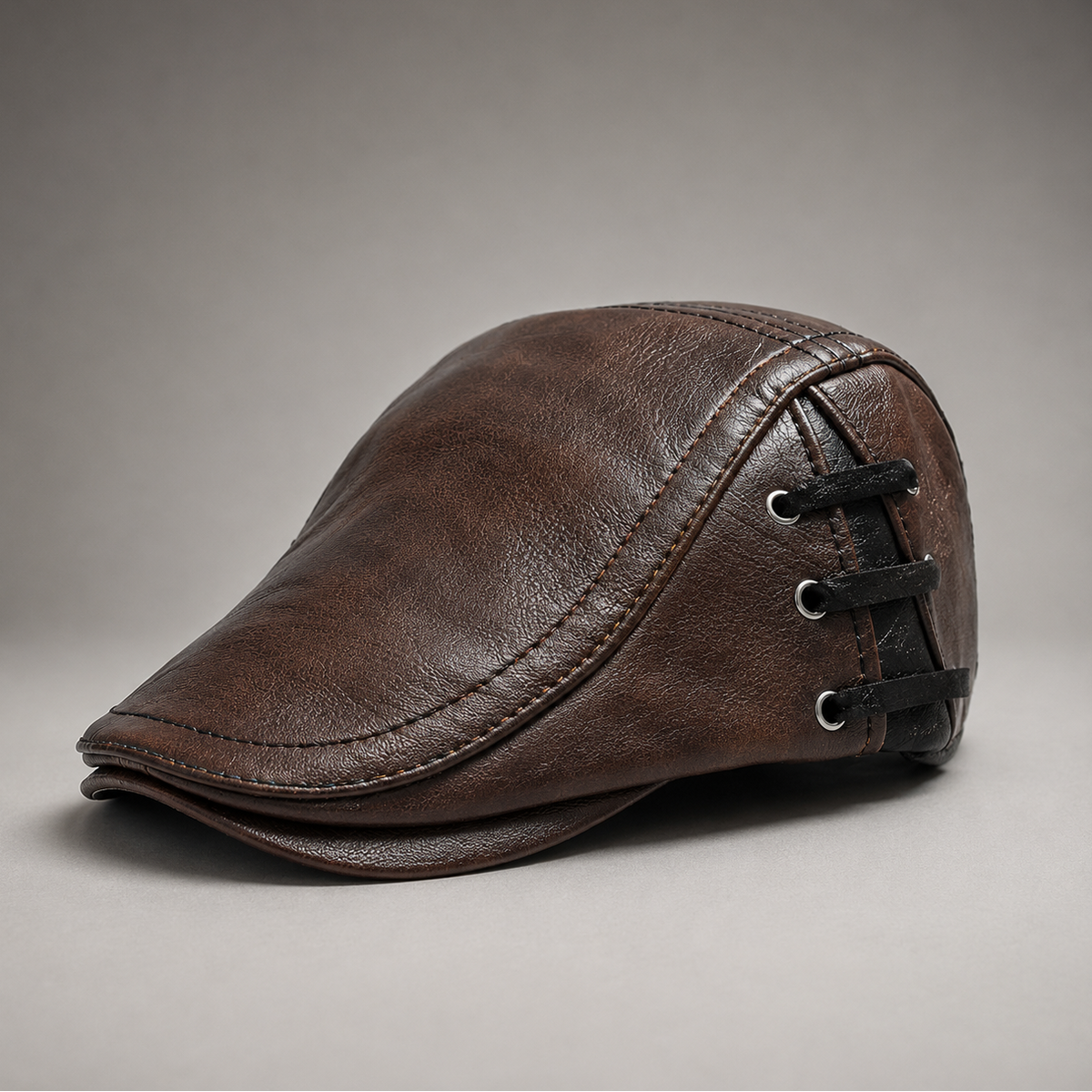 Raymond, casquette plate en cuir marron