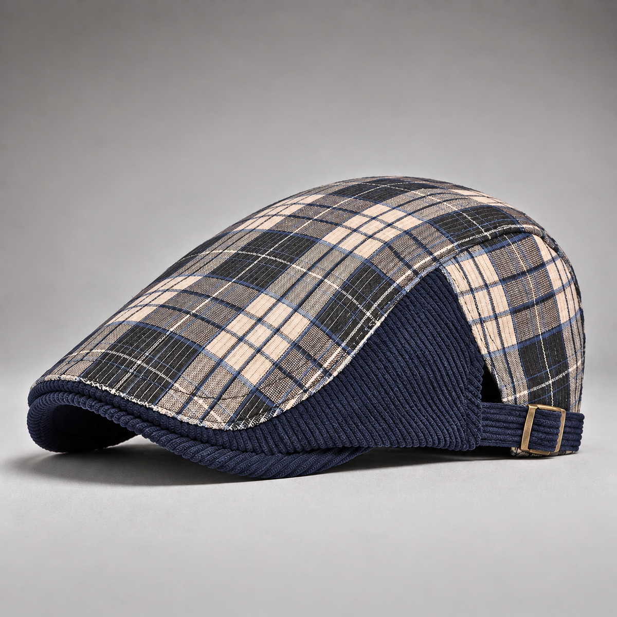 Roger, casquette plate écossaise bleu marine